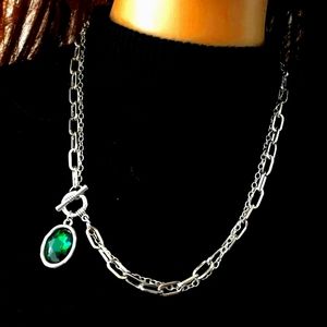 Anslow New Original 50cm chain w/green crystal pendant necklace & match bracelet